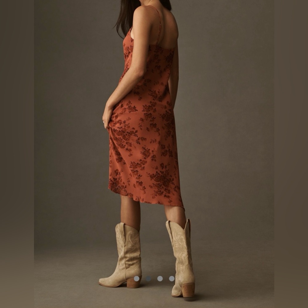 Reformation Burnt Orange Floral Slip Midi Dress - Picture 2 of 6
